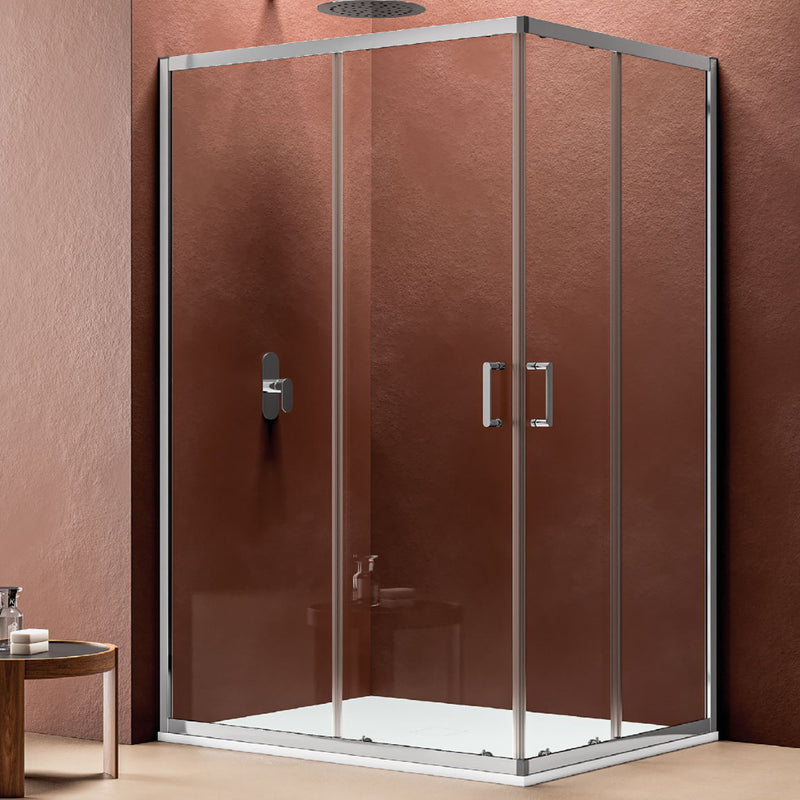 Box doccia 70x70 apertura angolarae scorrevole in alluminio brillantato e cristallo trasparente 6 mm Anticalcare - Collezione Perla  By DocciaGo