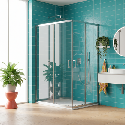 Box doccia 90x90 apertura angolare e scorrevole in alluminio brillantato e cristallo trasparente 6 mm Anticalcare - Collezione Perla  By DocciaGo