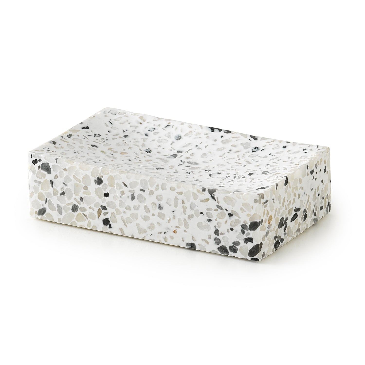 Portasapone in resina e pietre Gedy serie Zoe - Graniglia marmo bianco/nero