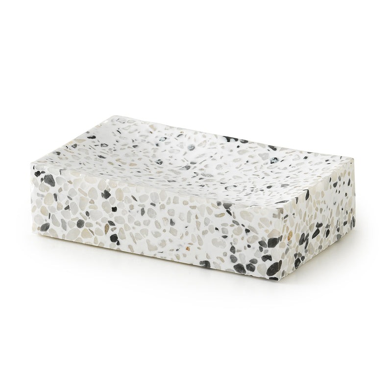 Portasapone in resina e pietre Gedy serie Zoe - Graniglia marmo bianco/nero