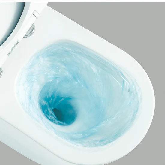 Sanitari filomuro Vortex BathCore con scarico tornado e copriwater soft-close