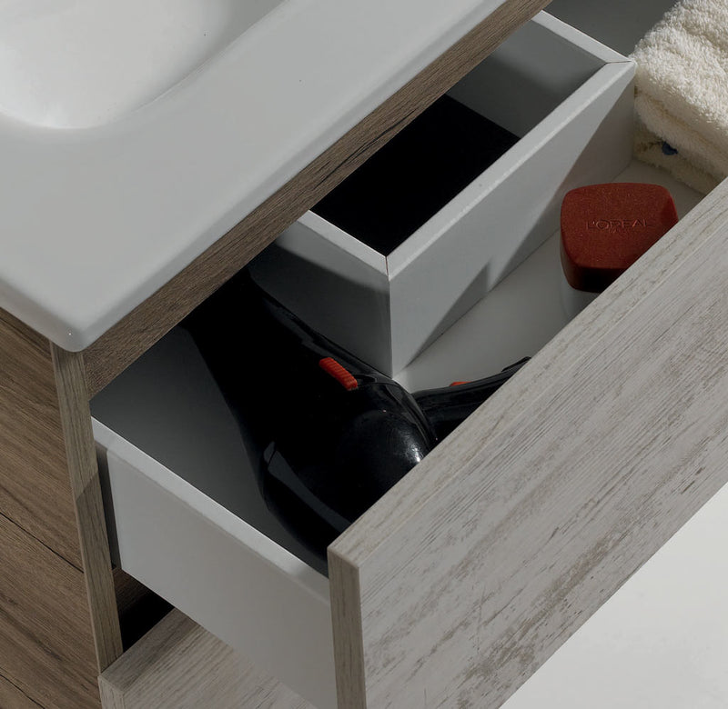 Mobile da bagno sospeso 120 cm con doppio lavabo e specchio con lampade a LED Made in Italy - Cubi&Co Etna