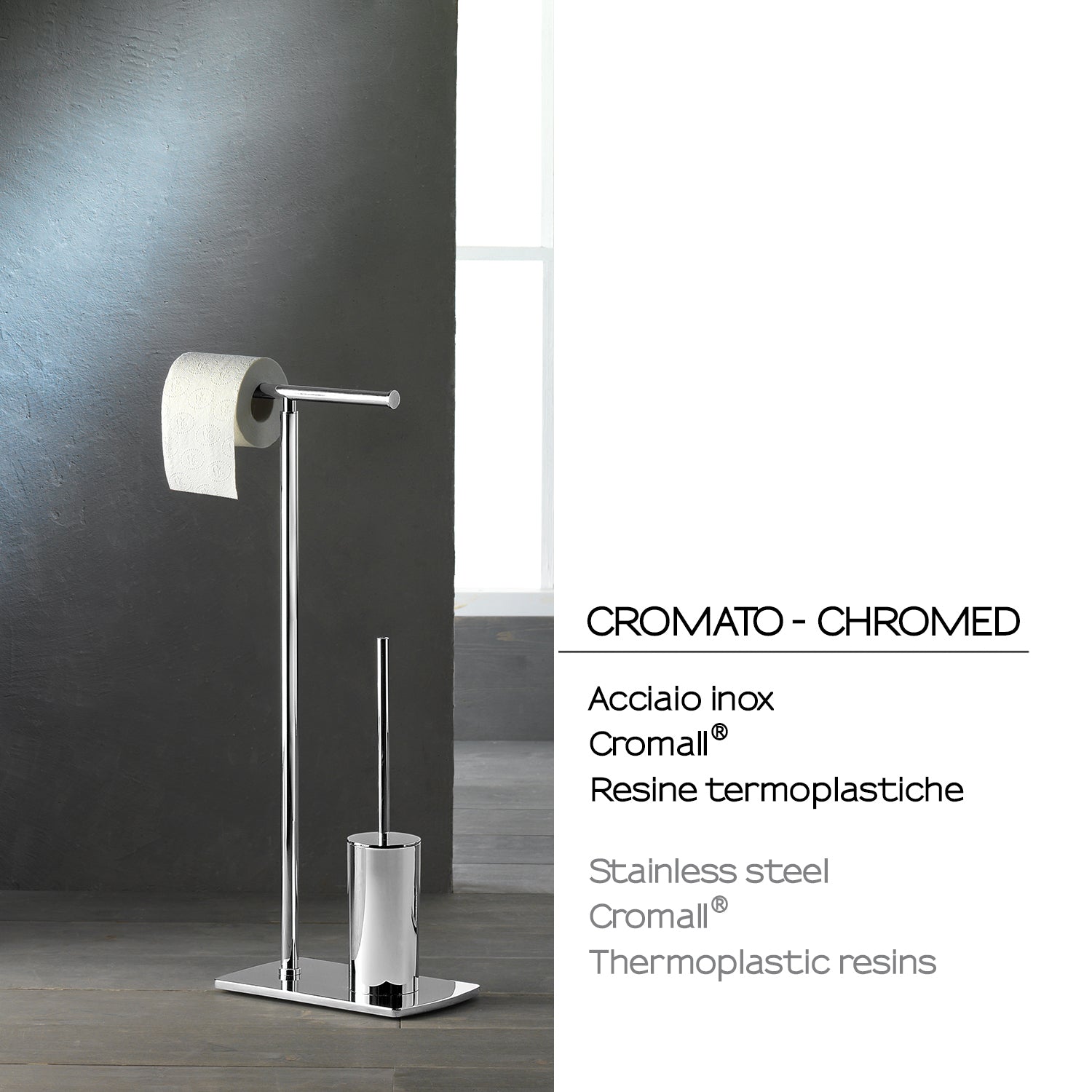 Piantana portarotolo e scopino in Acciaio Inox modello Florida di Gedy - Cromato