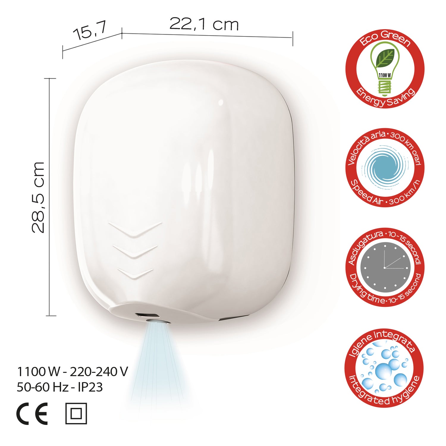 Gedy Bora Eco Jet Asciugamano Elettrico Fotocellula - Igiene by CeramicStore | Lo specialista del tuo bagno