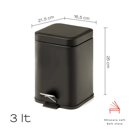 Cestino bagno quadrato 3 lt in Acciaio Inox modello Argenta di Gedy - Nero Matt by CeramicStore | Lo specialista del tuo bagno