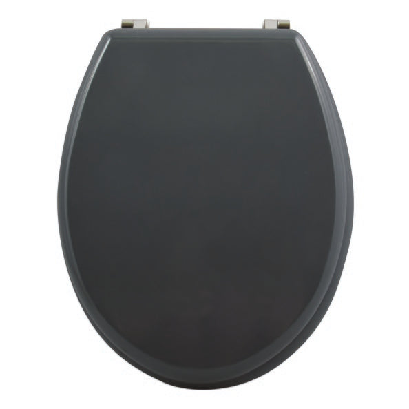 Sedile WC universale modello KLAK realizzato in MDF Antracite opaco e Cerniere in acciaio inox