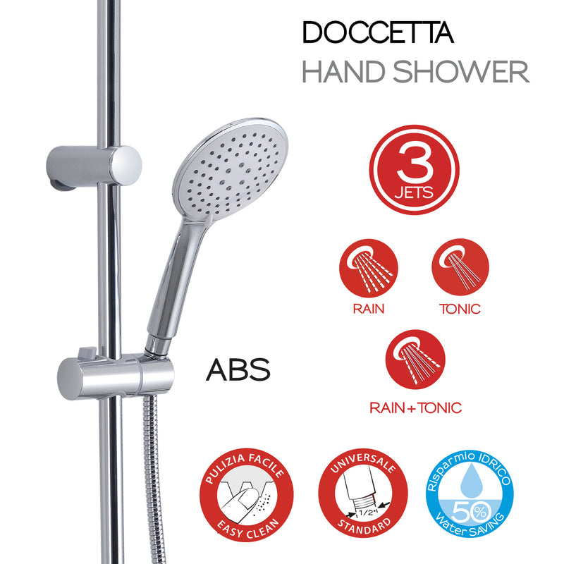 Colonna doccia regolabile con soffione tondo e doccetta a 3 getti di Gedy modello Easy 01 - Cromato/Bianco by CeramicStore | Lo specialista del tuo bagno