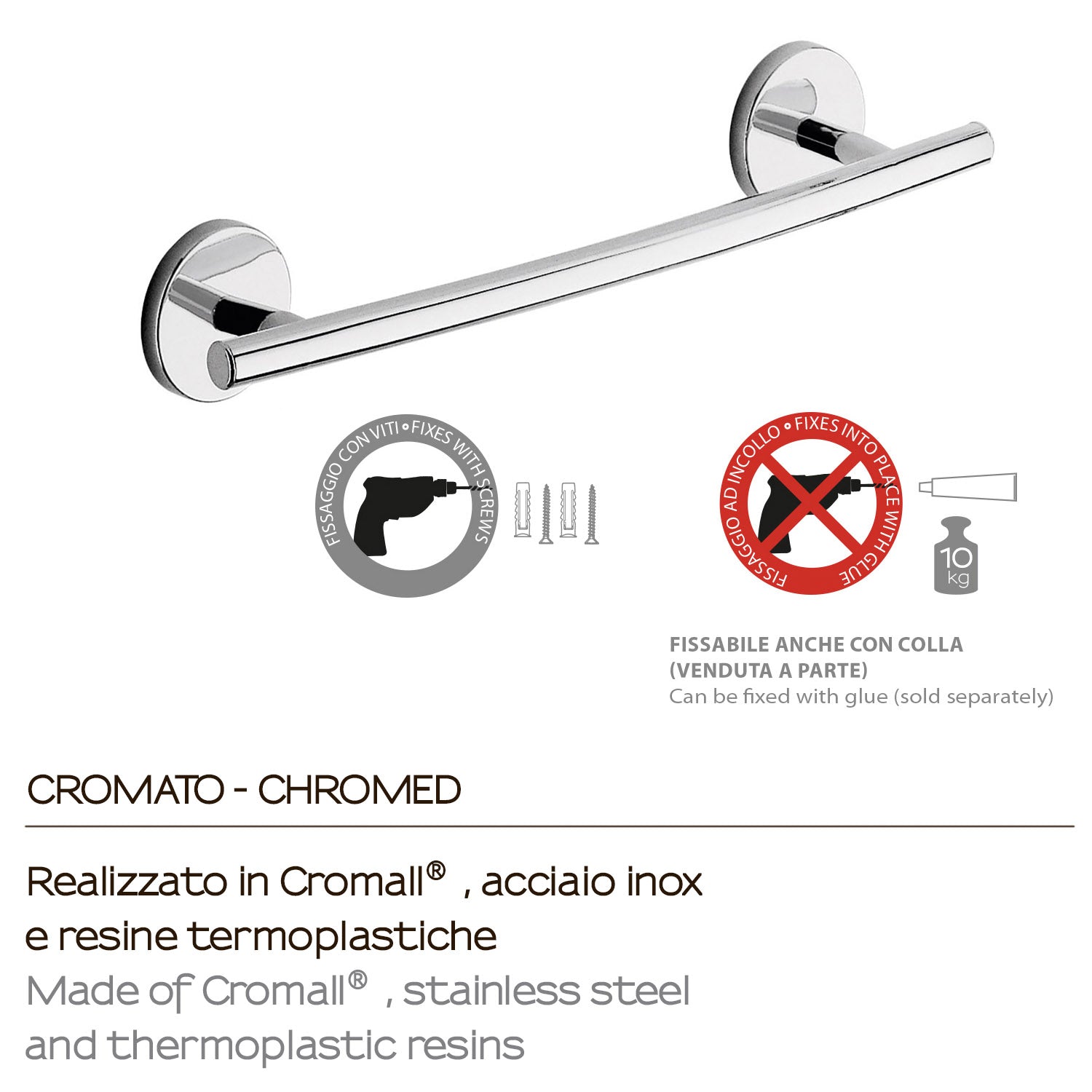 Portasalviette 35 cm a muro Vermont Pro di Gedy - Cromato by CeramicStore | Lo specialista del tuo bagno