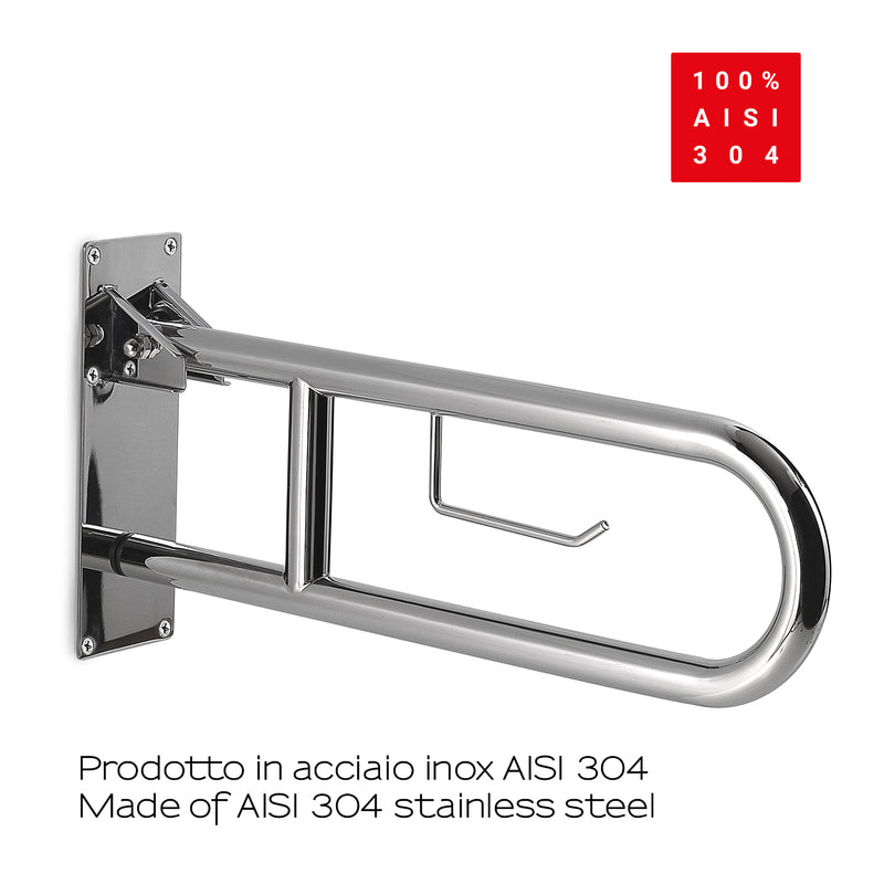 Appoggio ribaltabile con portarotolo modello Snug di Gedy - Cromato