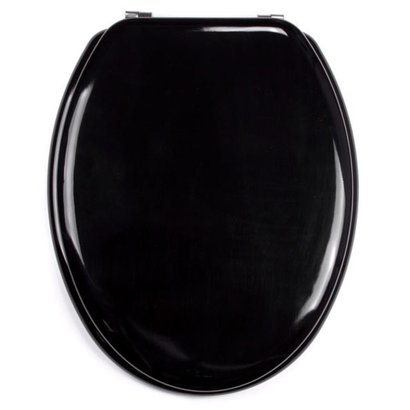 Sedile WC universale modello KLAK realizzato in MDF Nero Lucido e Cerniere in acciaio inox