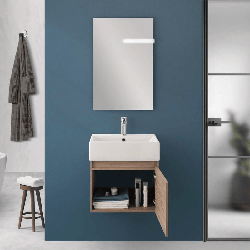 Mobile Bagno Sospeso 50 Cm Un'Anta Specchio Filo Lucido 50x60 Cm colore Rovere Scuro